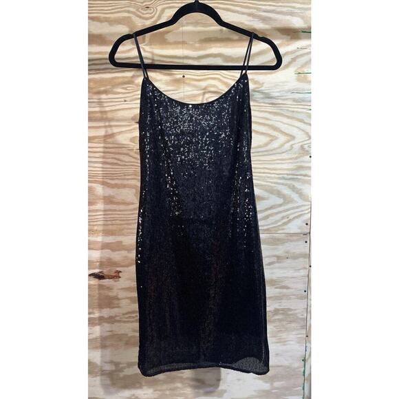 Bebe Sequin Mini Dress Black Size 4 Party Occasion Bodycon Club - Picture 1 of 14